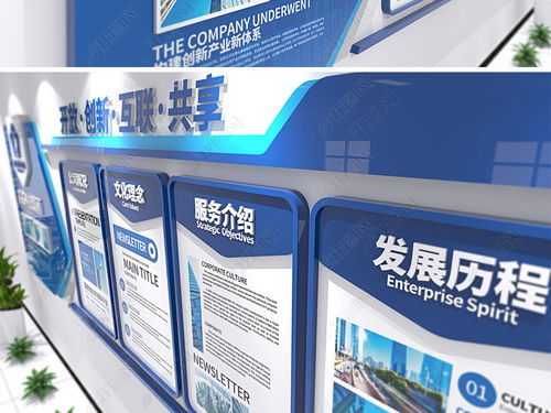 藍色企業文化墻形象墻宣傳欄公司發展歷程圖片 設計效果圖下載